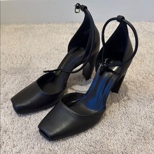 ZARA Genuine Leather Heels with Ankle Strap | Size 37 (US 6.5) | Black